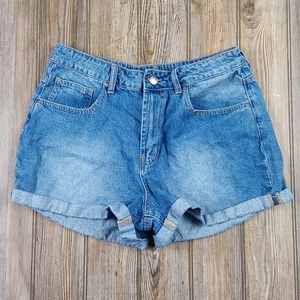 Empyre Melanie Medium Wash Rolled Hem Denim Bue Jean Shorts